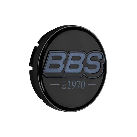 BBS 2D Nabendeckel Geprägt Schwarz mit Logo Indigo Blue Set (4 Stück)