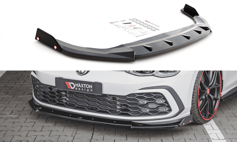 Front Splitter / Cup Schwert / Frontansatz V.3 mit Flaps für VW Golf 8 R-Line von Maxton Design