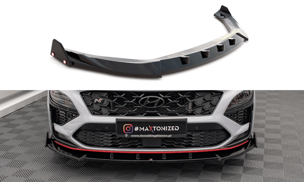 Front Lippe / Front Splitter / Frontansatz V.2 + Flaps für Hyundai Kona N MK1 von Maxton Design