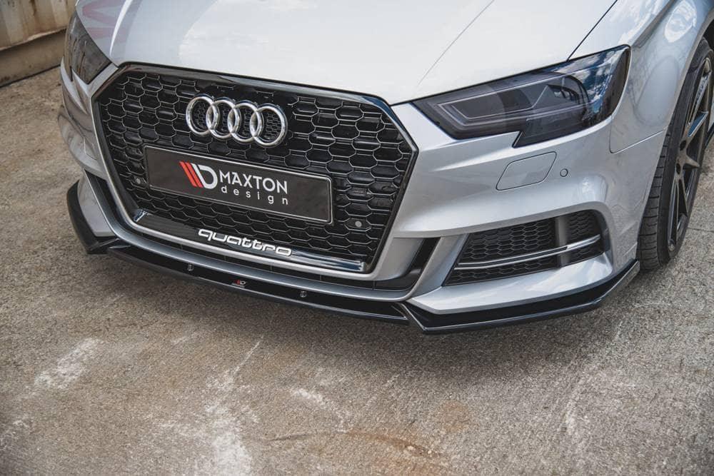 Front Splitter / Cup Schwert / Frontansatz V.3 für Audi A3 S-Line 8V Facelift Limousine von Maxton Design