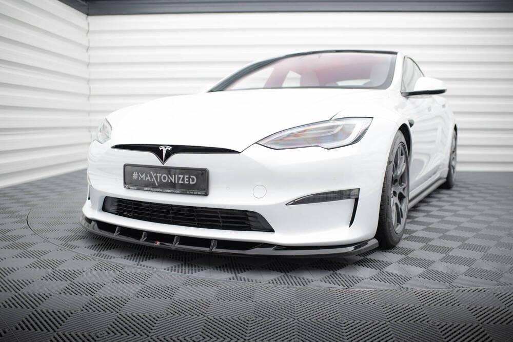 Front Lippe / Front Splitter / Frontansatz V.3 für Tesla Model S Plaid Facelift von Maxton Design